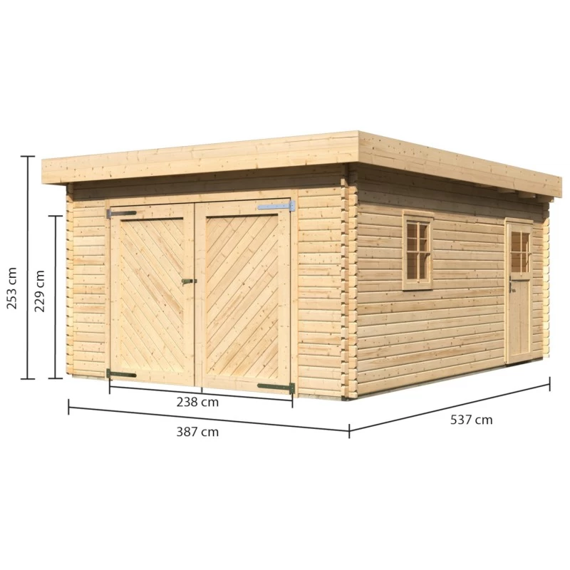 Garage En Bois Massif 20,78m² Toit Plat – Madriers 40mm - Karibu 4 Garage En Bois Massif 20,78m² Toit Plat – Madriers 40mm - Karibu – Image 2