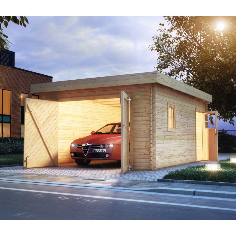 Garage En Bois Massif 20,78m² Toit Plat – Madriers 40mm - Karibu 3 Garage En Bois Massif 20,78m² Toit Plat – Madriers 40mm - Karibu
