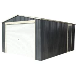 Garage Métal Anthracite 15,14m² Porte Enroulable + Kit D'ancrage X-METAL