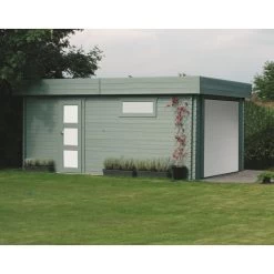 Garage Toit Plat 19,26m² Avec Porte Sectionnelle Motorisée Madriers 40mm SOLID