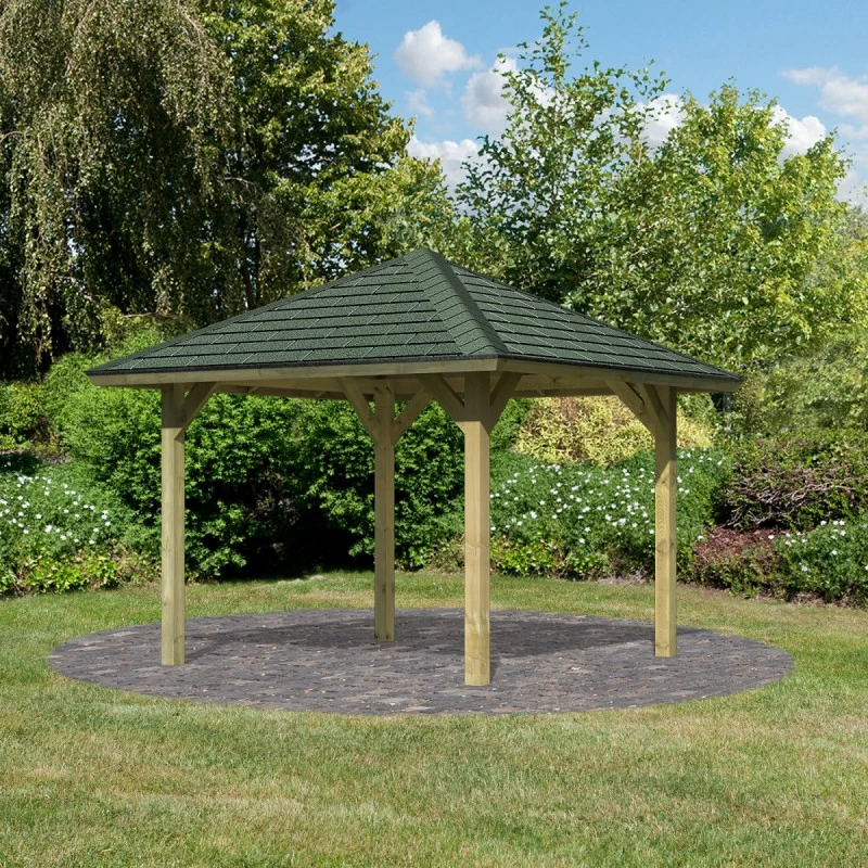 Kiosque Carré En Bois Autoclave Bergen 1 – 3,38x3,38m – Avec Shingles – Karibu 3 Kiosque Carré En Bois Autoclave Bergen 1 – 3,38x3,38m – Avec Shingles – Karibu