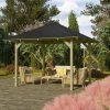 Kiosque De Jardin Carré Sevilla – 3,40x3,40m – Avec Shingles – Karibu -Jardin Abris Magasin kiosque de jardin carre sevilla 340x340m avec shingles karibu