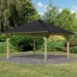 Jardin Abris Magasin 33 Kiosque Rectangulaire En Bois Autoclave Holm 1 – 4,31x4,31m – Avec Shingles – Karibu
