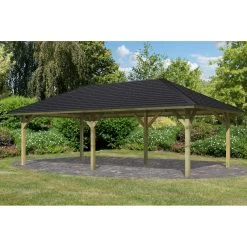 Jardin Abris Magasin 21 Kiosque Rectangulaire En Bois Autoclave Holm 2 – 4,31x7,78m – Avec Shingles – Karibu