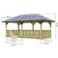 Pavillon Bergen 2 En Bois Autoclave 13,70m² + Plancher + Balustrade – KARIBU 10 Pavillon Bergen 2 En Bois Autoclave 13,70m² + Plancher + Balustrade – KARIBU -Jardin Abris Magasin pavillon bergen 2 en bois autoclave 1370m plancher balustrade karibu 2