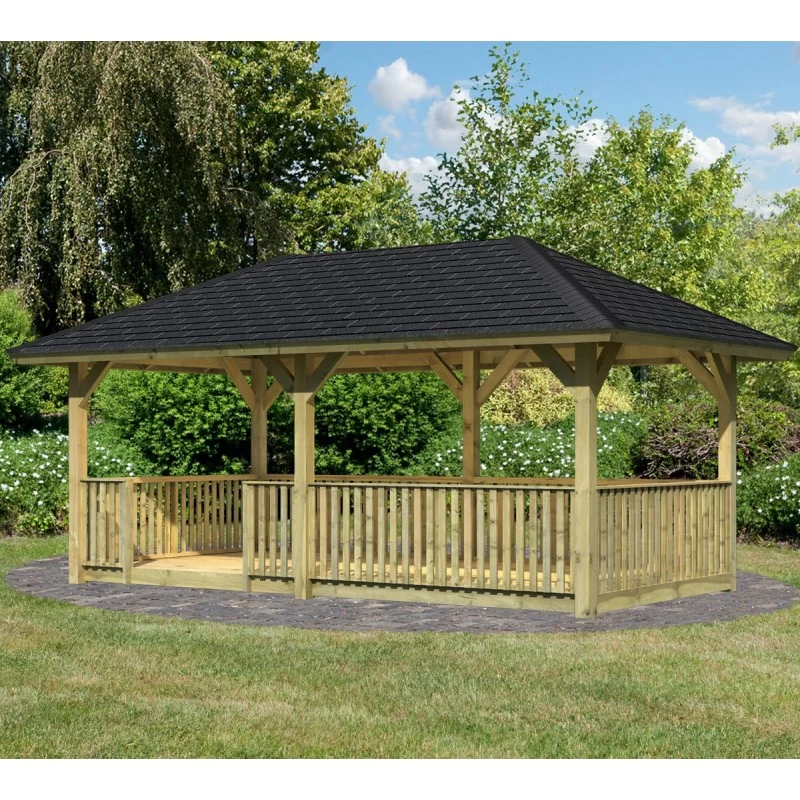 Pavillon Bergen 2 En Bois Autoclave 13,70m² + Plancher + Balustrade – KARIBU 3 Pavillon Bergen 2 En Bois Autoclave 13,70m² + Plancher + Balustrade – KARIBU