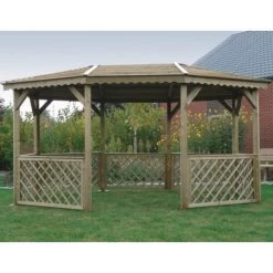 Pavillon De Jardin Octogonal 11,49m² En Bois Traité Autoclave Avec Balustrades - SOLID