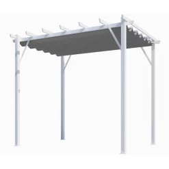 Pergola 100% Aluminium Coloris Blanc 12m² Avec Toile D'ombrage Gris 280gr/m² HABRITA -Jardin Abris Magasin pergola 100 aluminium coloris blanc 12m avec toile d ombrage gris 280grm habrita 1