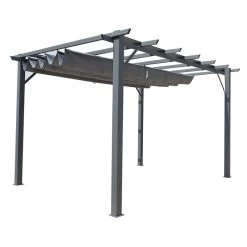 Pergola 100% Aluminium Gris Anthracite 12m² Avec Toile D'ombrage Gris 140gr/m² HABRITA -Jardin Abris Magasin pergola 100 aluminium gris anthracite 12m avec toile d ombrage gris 140grm habrita 2