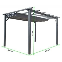 Pergola 100% Aluminium Gris Anthracite 12m² Avec Toile D'ombrage Gris 140gr/m² HABRITA -Jardin Abris Magasin pergola 100 aluminium gris anthracite 12m avec toile d ombrage gris 140grm habrita 3