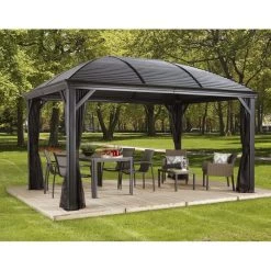 Pergola 3x4m Moreno Alu Anthracite Et Toit En Acier Galvanisé - SOJAG