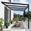 Pergola Adossée Stockholm 350x368cm Aluminium Gris Et Polycarbonate Avec Stores De Toit Rétractables – Palram - Canopia -Jardin Abris Magasin pergola adossee stockholm 350x368cm aluminium gris et polycarbonate avec stores de toit retractables palram