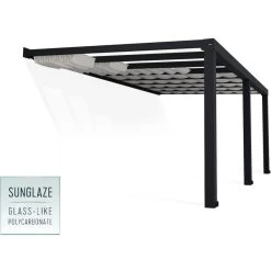 Pergola Adossée Stockholm 350x590cm Aluminium Gris Et Polycarbonate Avec Stores De Toit Rétractables – Palram - Canopia -Jardin Abris Magasin pergola adossee stockholm 350x590cm aluminium gris et polycarbonate avec stores de toit retractables palram 2
