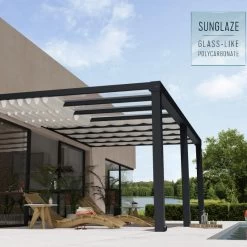 Pergola Adossée Stockholm 350x590cm Aluminium Gris Et Polycarbonate Avec Stores De Toit Rétractables – Palram - Canopia -Jardin Abris Magasin pergola adossee stockholm 350x590cm aluminium gris et polycarbonate avec stores de toit retractables palram 3