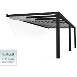 Pergola Adossée Stockholm 350x740cm Aluminium Gris Et Polycarbonate Avec Stores De Toit Rétractables – Palram - Canopia -Jardin Abris Magasin pergola adossee stockholm 350x740cm aluminium gris et polycarbonate avec stores de toit retractables palram 2