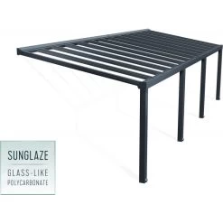 Pergola Adossée Stockholm 350x950cm Aluminium Gris Et Polycarbonate Avec Stores De Toit Rétractables – Palram - Canopia