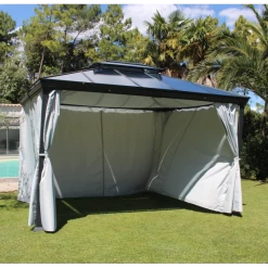 Pergola Autoportante 300x360cm En Aluminium Avec Rideaux Latéraux Et Toile De Toit - OPALE - Couleurs Du Monde -Jardin Abris Magasin pergola autoportante 300x360cm en aluminium avec rideaux lateraux et toile de toit opale couleurs du monde 1