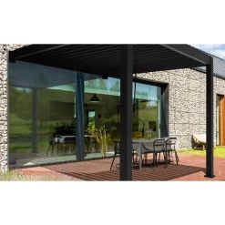 Nouvelles versions -Jardin Abris Magasin pergola bioclimatique adossee en alu anthracite 3x3m ombrea 1