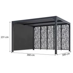 Pergola Bioclimatique Alu Anthracite 10,80m² Toit Avec Lames Ovales Alu + 5 Panneaux Moucharabieh + 1 Rideau Gris – HABRITA -Jardin Abris Magasin pergola bioclimatique alu anthracite 1080m toit avec lames ovales alu 5 panneaux moucharabieh 1 rideau gris habrita 3