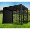 Pergola Bioclimatique Alu Anthracite 7,20m² Toit Avec Lames Ovales + 4 Panneaux Moucharabieh + 1 Rideau Gris – HABRITA -Jardin Abris Magasin pergola bioclimatique alu anthracite 720m toit avec lames ovales 4 panneaux moucharabieh 1 rideau gris habrita
