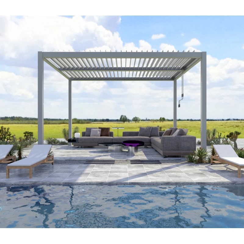 Pergola Bioclimatique Autoportante En Aluminium Gris Clair 4x4m - X-METAL 3 Pergola Bioclimatique Autoportante En Aluminium Gris Clair 4x4m - X-METAL