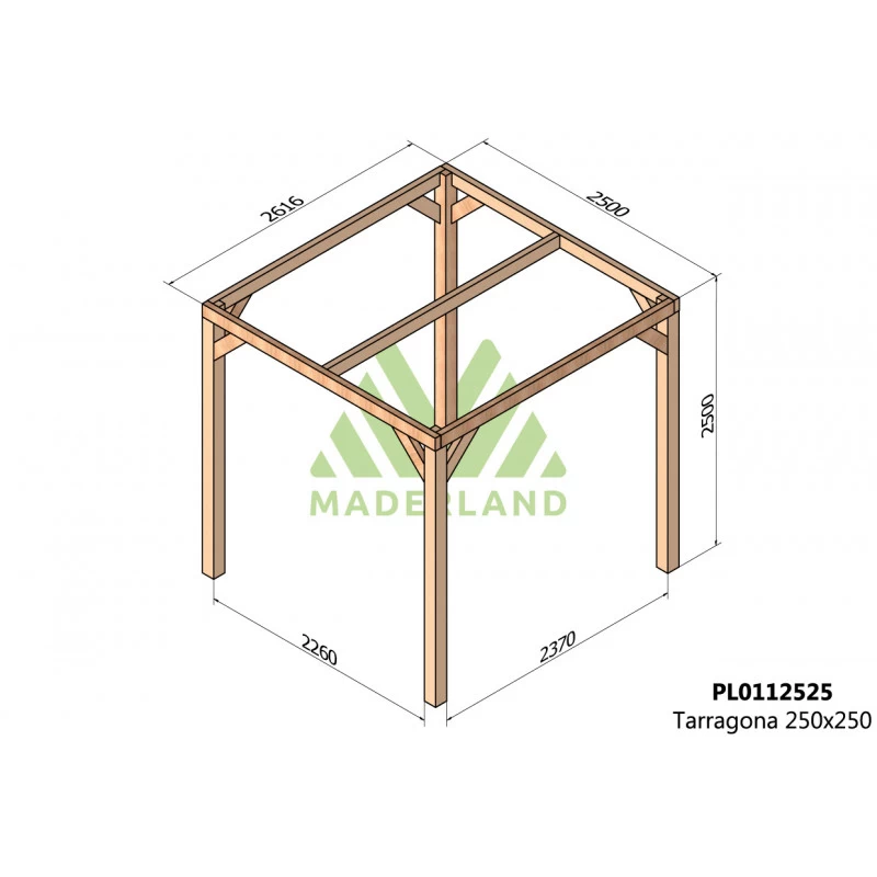 Pergola En Bois Lamellé-collé 250x250cm Tarragona – Maderland 4 Pergola En Bois Lamellé-collé 250x250cm Tarragona – Maderland – Image 2