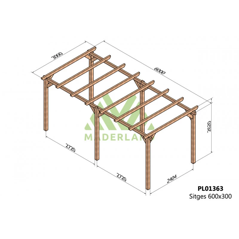 Pergola En Bois Lamellé-collé 600x300cm Sitges – Maderland 4 Pergola En Bois Lamellé-collé 600x300cm Sitges – Maderland – Image 2