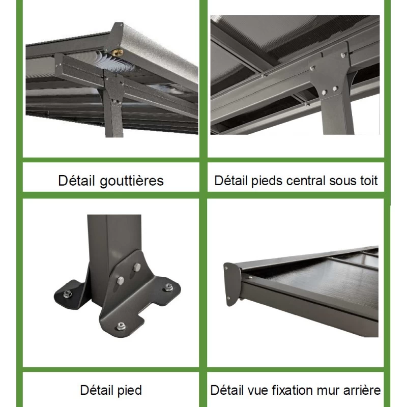 Toit De Terrasse 12,83m² Aluminium Anthracite Et Polycarbonate Habrita 5 Toit De Terrasse 12,83m² Aluminium Anthracite Et Polycarbonate Habrita – Image 3