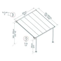Toit De Terrasse 300x305cm En Aluminium Gris Et Polycarbonate 8mm FERIA - Canopia By Palram -Jardin Abris Magasin toit de terrasse 300x305cm en aluminium gris et polycarbonate 8mm feria palram 2