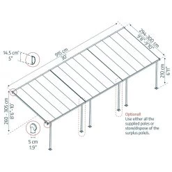 Toit De Terrasse 300x915cm En Aluminium Gris Et Polycarbonate 8mm FERIA - Canopia By Palram -Jardin Abris Magasin toit de terrasse 300x915cm en aluminium gris et polycarbonate 8mm feria palram 2