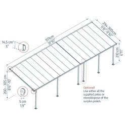 Toit De Terrasse 300x971cm En Aluminium Gris Et Polycarbonate 8mm FERIA - Canopia By Palram -Jardin Abris Magasin toit de terrasse 300x971cm en aluminium gris et polycarbonate 8mm feria palram 2
