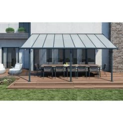 Toit De Terrasse En Aluminium Gris 3x5,46m + PC 16mm Olympia - Palram - Canopia -Jardin Abris Magasin toit de terrasse en aluminium gris 3x546m pc 16mm olympia palram 2