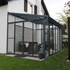 Véranda 300x425cm En Alu Gris Et Polycarbonate 8mm Sanremo - Palram - Canopia -Jardin Abris Magasin veranda 300x425cm en alu gris et polycarbonate 8mm sanremo palram 2